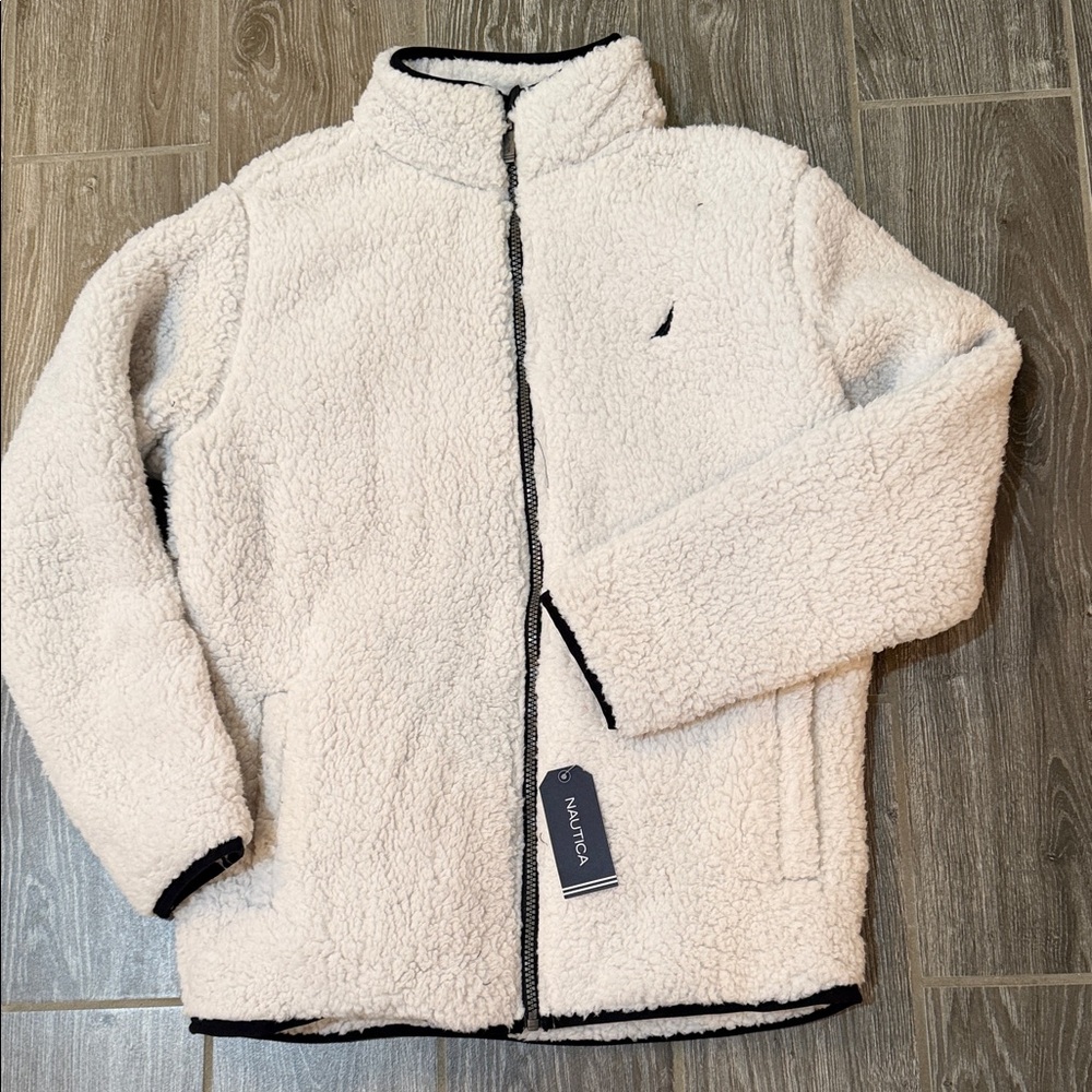 NEW w/tags Boys large 14-16 Nautica White Sherpa fleece Jacket with Black Trim